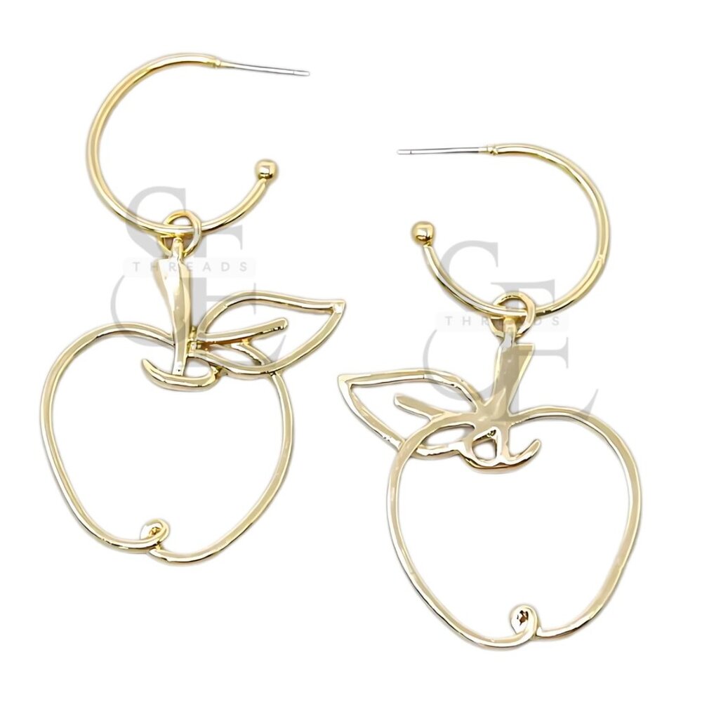 Gold Tone Apple Hoops – Teacher Gift or Fall Statement Earrings